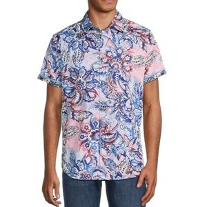 ROBERT GRAHAM Shirt MacCathur Paisley Floral Short Sleeve Button-Up NWT